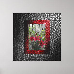 Rich Faux Grey Leather collection- Red Floral desi Canvas Print