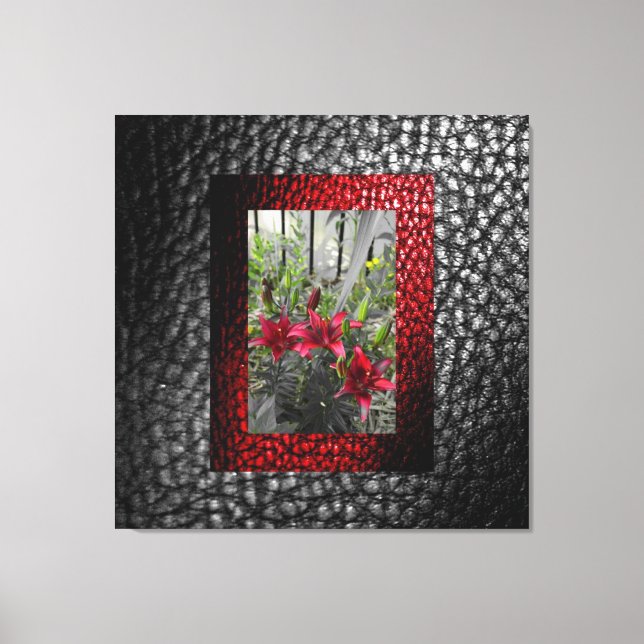 Rich Faux Grey Leather collection- Red Floral desi Canvas Print (Front)