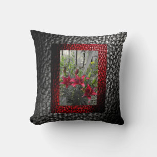 Rich Faux Leather collection- Red Floral design 2 Cushion