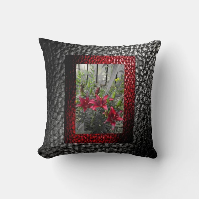 Rich Faux Leather collection- Red Floral design 2 Cushion (Front)