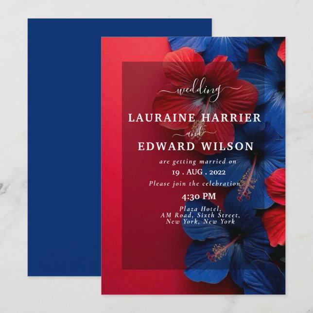 Rich floral arrangement featuring roses, peonies,  invitation (Front/Back)