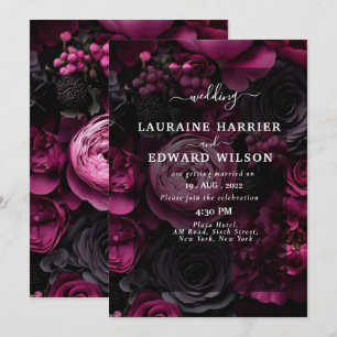 Rich floral arrangement featuring roses, peonies,  invitation