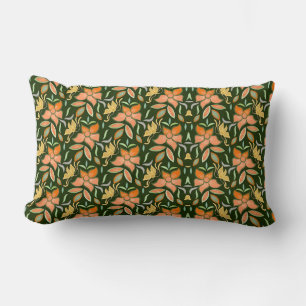 Rich Floral Pattern: Peach Flowers and Green Leave Lumbar Cushion