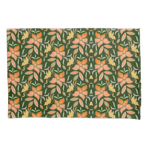 Rich Floral Pattern: Peach Flowers and Green Leave Pillowcase