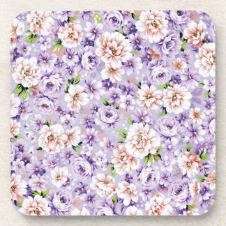Rich floral pattern with purple and pink flowers coaster