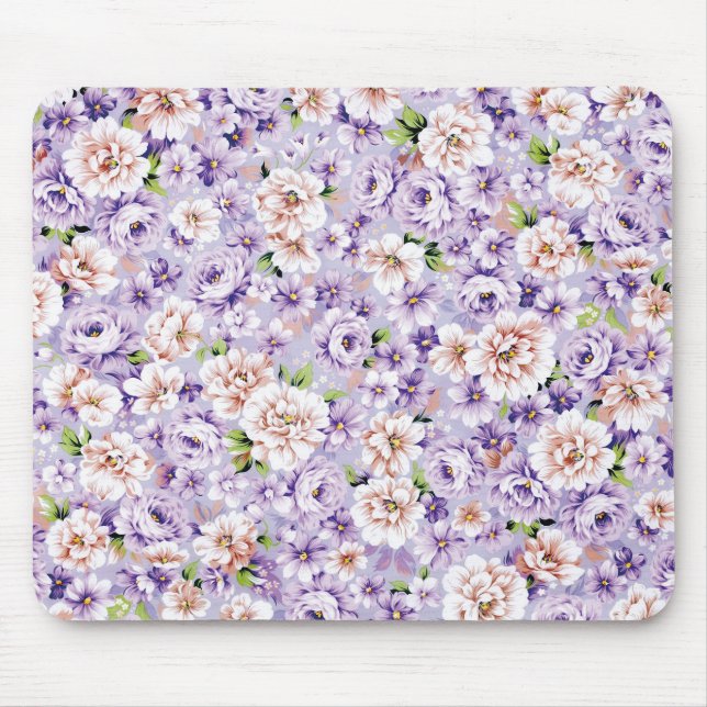 Rich floral pattern with purple and pink flowers mouse pad (Front)
