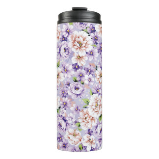 Rich floral pattern with purple and pink flowers thermal tumbler