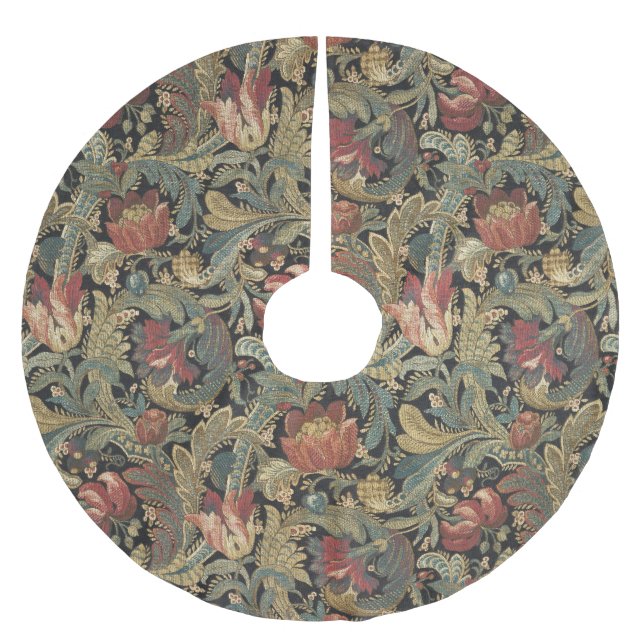 Rich Floral Tapestry Brocade Antique Classic Brushed Polyester Tree Skirt (Front)