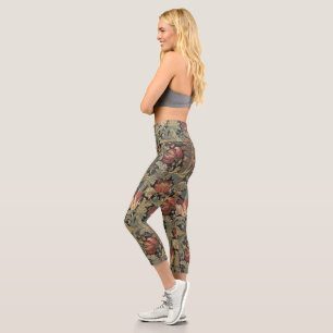 Rich Floral Tapestry Brocade Antique Classic Capri Leggings