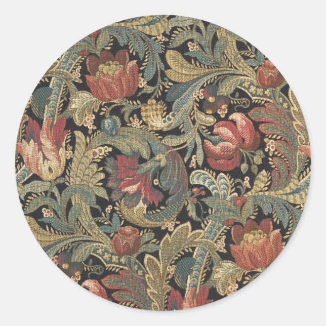 Rich Floral Tapestry Brocade Antique Classic Classic Round Sticker (Front)