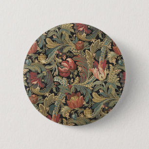Rich Floral Tapestry Brocade Antique Victorian 6 Cm Round Badge