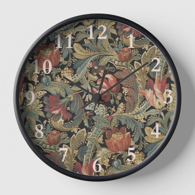 Rich Floral Tapestry Brocade Antique Victorian Clock (Front)