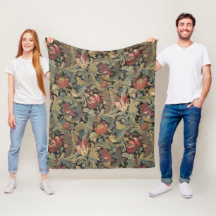 Rich Floral Tapestry Brocade Antique Victorian Fleece Blanket