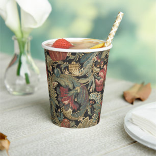 Rich Floral Tapestry Brocade Antique Victorian Paper Cups