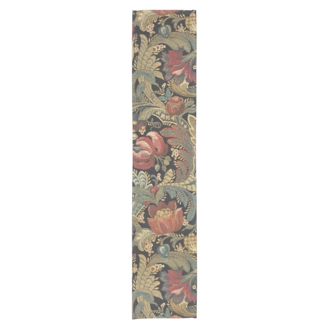 Rich Floral Tapestry Brocade Antique Victorian Short Table Runner (Front)