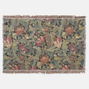 Rich Floral Tapestry Brocade Damask Throw Blanket