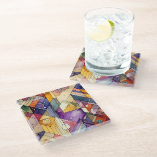 Rich Geometric Mosaic Stained Glass Watercolor Coaster