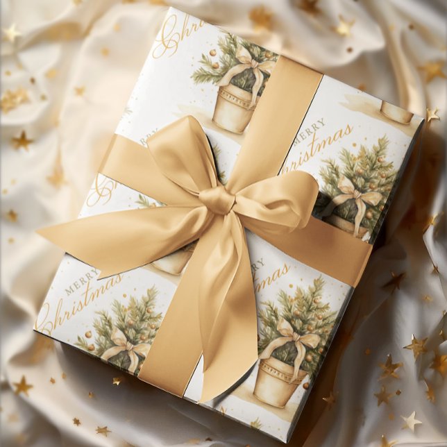 Rich Gold Christmas Tree Ornaments & Bows Wrapping Paper (Creator Uploaded)