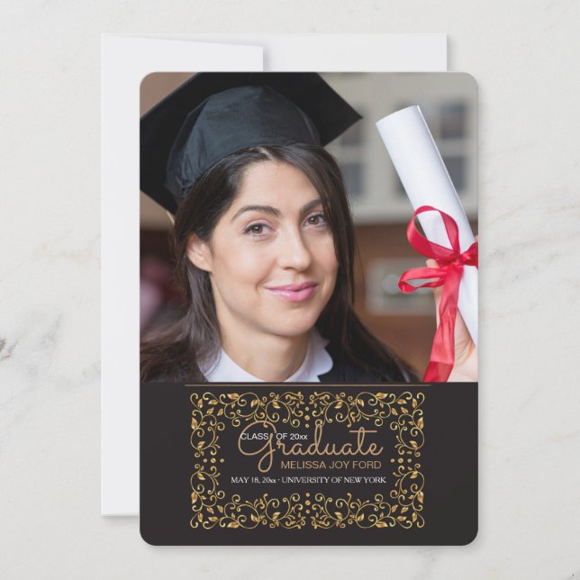 Rich Gold Frame Photo Graduation Announcement (Front)