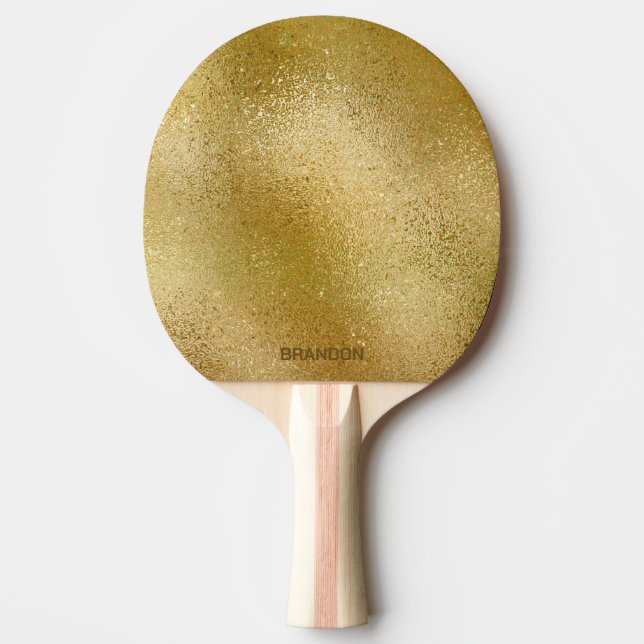 Rich gold iridescent shimmering glass texture ping pong paddle (Front)