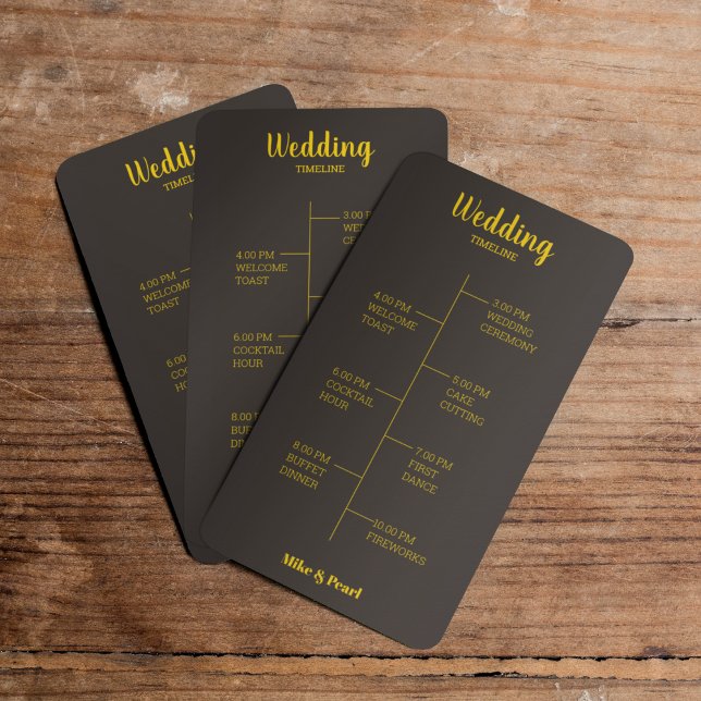 Rich Golden in Black Wedding Theme Programme (Let your wedding timeline card match your wedding theme.)