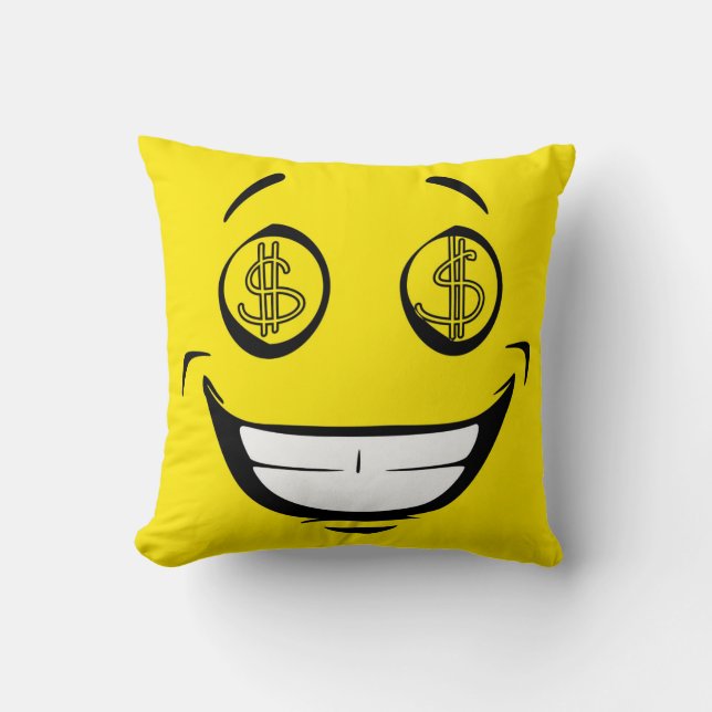 Rich Greedy Money Eyes Yellow Face Cushion (Front)