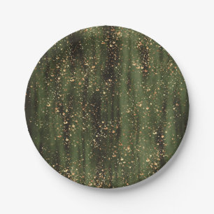 Rich Green and Gold Abstract Sparkle Pattern Paper Plate