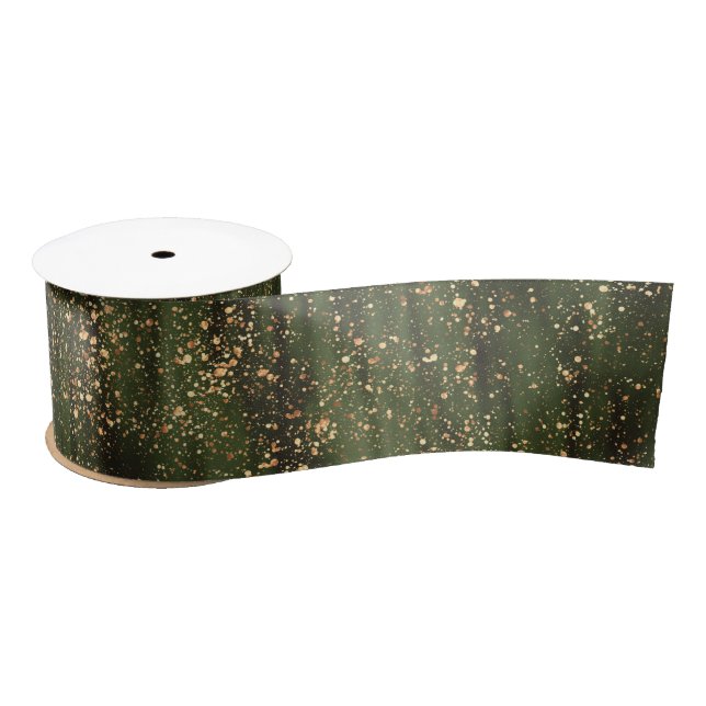 Rich Green and Gold Abstract Sparkle Pattern Satin Ribbon (Spool)