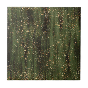Rich Green and Gold Abstract Sparkle Pattern Tile