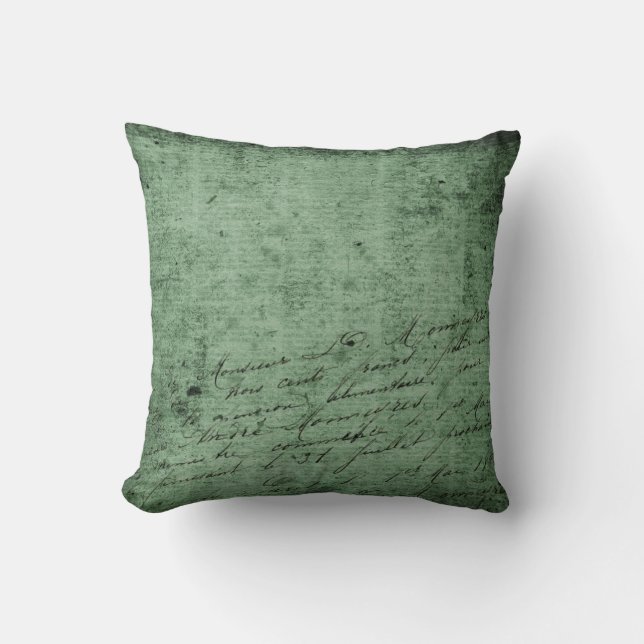 Rich Green Background Antique Style Script         Cushion (Front)
