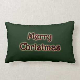 Rich Green Glow Merry Christmas Lumbar Cushion