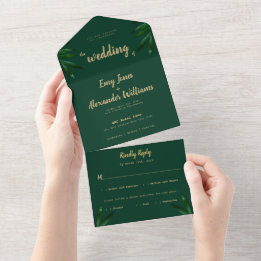 Rich Green Golden Theme All In One Invitation