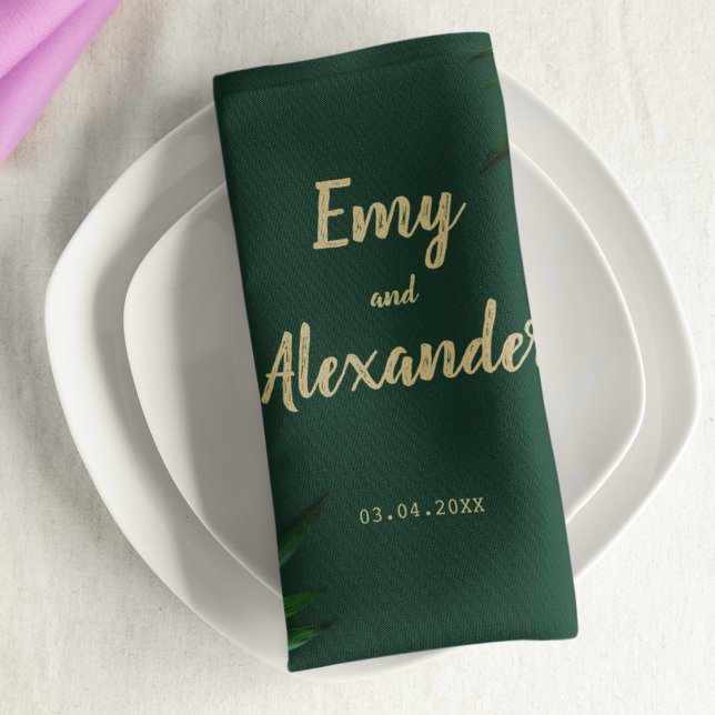 Rich Green Golden Theme Napkins (even napkins can speak about your wedding theme)