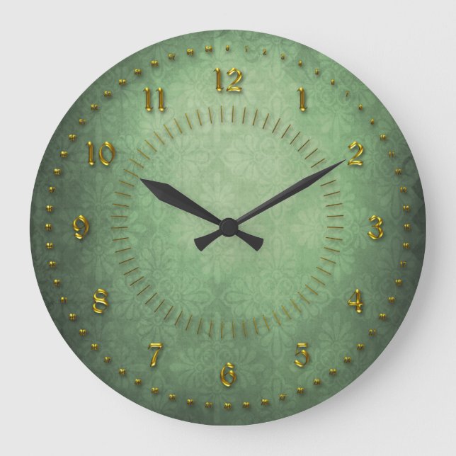Rich Green Grunge Numbered Large Clock (Front)