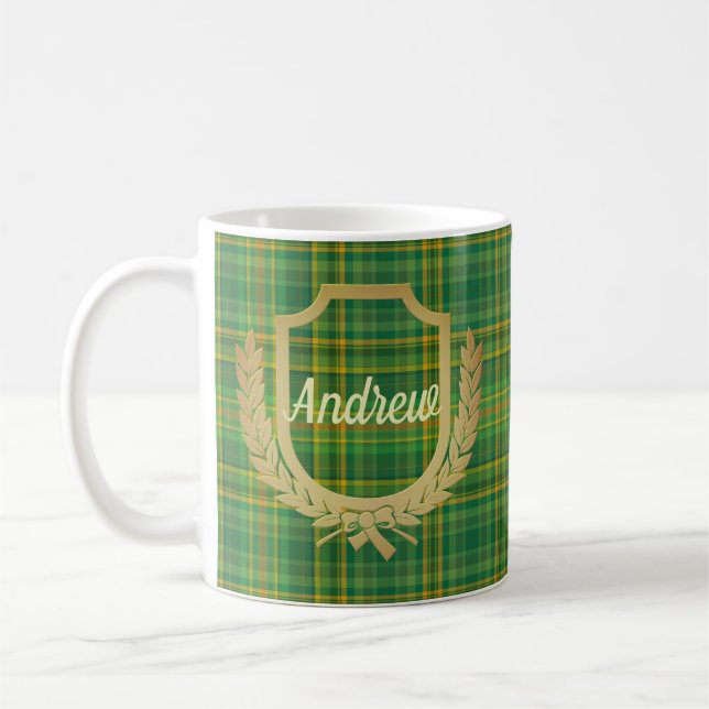 Rich Green Tartan (Plaid) Custom Coffee Mug (Left)