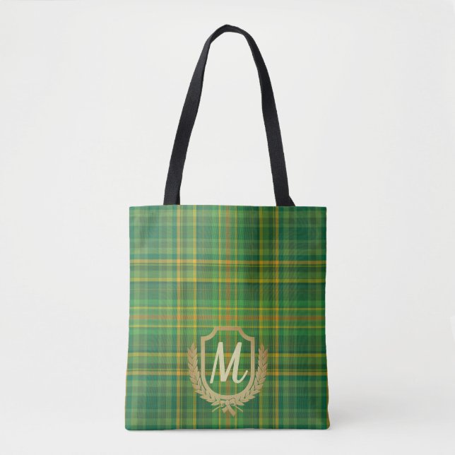 Rich Green Tartan (Plaid) Custom Tote Bag (Front)