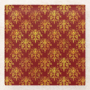 Rich Holiday Damask Glass Coaster