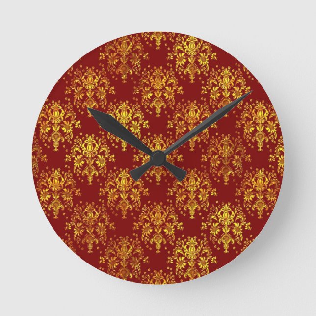 Rich Holiday Damask Round Clock (Front)