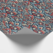 Rich hues of red and blue damask pattern