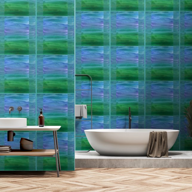 Rich indigo, deep green, and amethyst wallpaper (Bathroom)