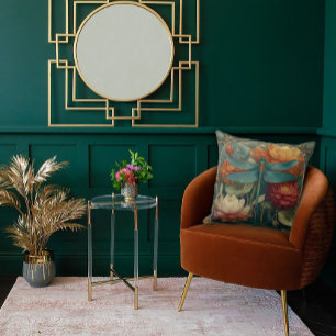Rich Jewel Toned Florals and a Winged Dragonfly Cushion
