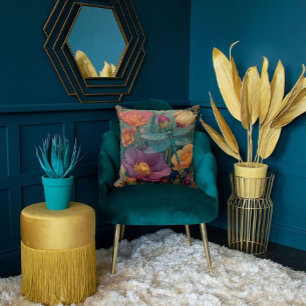 Rich Jewel Toned Florals and a Winged Dragonfly Cushion