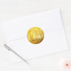 Rich JOY to the World Heavy Gold Foil Calligraphy Classic Round Sticker