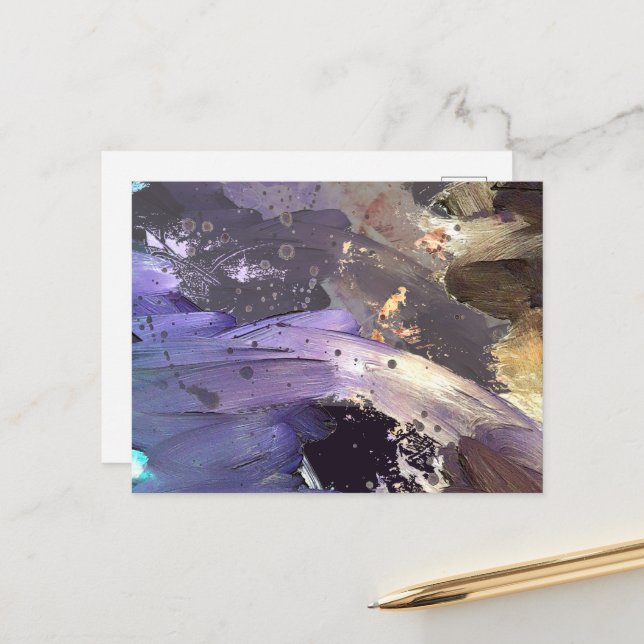 Rich Lavendar Abstract Art Customisable Postcard (Front/Back In Situ)