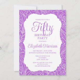 Rich Lilac White Flora Woman 50th Birthday Party Invitation