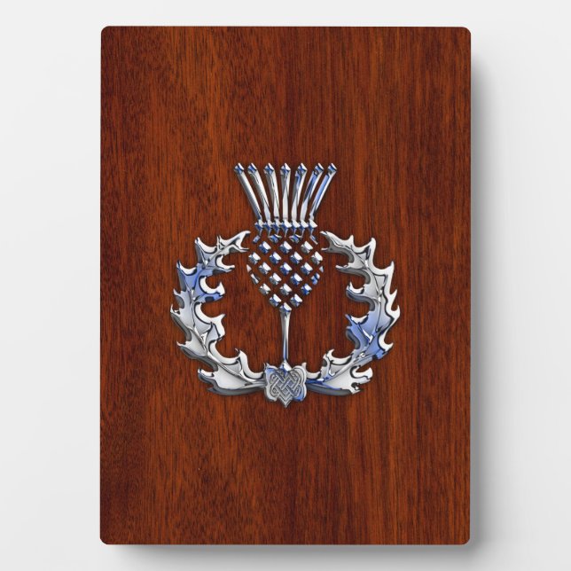 Rich Mahogany Wood Scottish Thistle Print Plaque (Front)