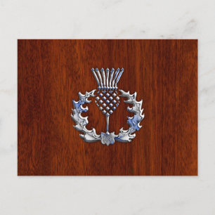 Rich Mahogany Wood Scottish Thistle Print Postcard