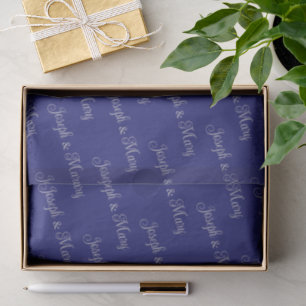 Rich Midnight Blue & Elegant Silver Script Wedding Tissue Paper