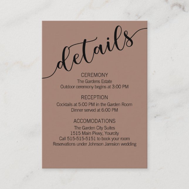Rich Mocha Black Love Script Details  Enclosure Card (Front)
