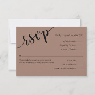 Rich Mocha Black Love Script Minimal Wedding RSVP Card